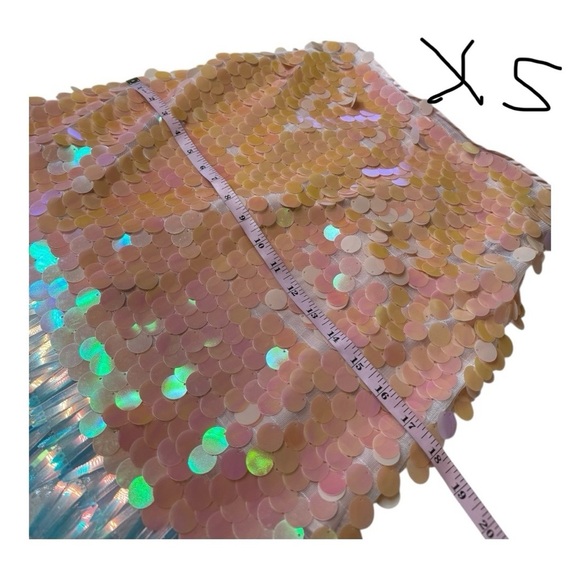 Skies are Blue Peach Silver Sequin Fringe Hem Mini A Line Skirt Disc Party NEW - Picture 10 of 14